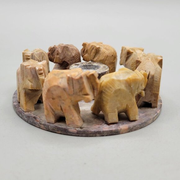 Hand-Carved Elephant Soapstone Circle Incense Holder Made In India - Picture 3 of 7